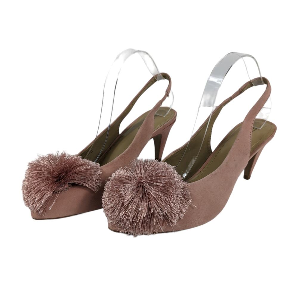 Gunmetal Womens Viona Pumps 9.5 Pink Suede Leather Slingback Pom Pom Toe Heels